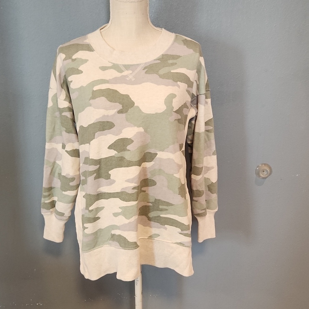 Aerie camo crew neck oversized split side High-low Hem Chunky Slouchy sweatshirt